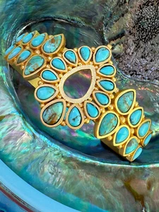 Christina Greene Turquoise Teardrop Mosaic & 18K Gold Plated Zion Cuff Bracelet - Picture 1 of 23