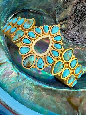 Christina Greene Turquoise Teardrop Mosaic & 18K Gold Plated Zion Cuff Bracelet - Image 1 of 4