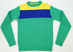 Rare Vintage SEARS Sports Center Striped Knit Pullover Sweater 80s Green Small S - Picture 1 of 8