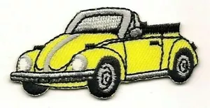 Gelb Cabrio Käfer Fahrzeug Auto nach links gestickt Aufnäher - Bild 1 von 1