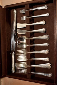 DAMASK ROSE STERLING FLATWARE SET FOR 8  HEIRLOOM ONEIDA  TOTAL 48. PIECES - Picture 1 of 5