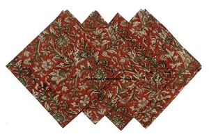 Hand Block Print Cotton Bagru Buti Geometric Table Napkin Table Linen Red 4 Pcs - Picture 1 of 3