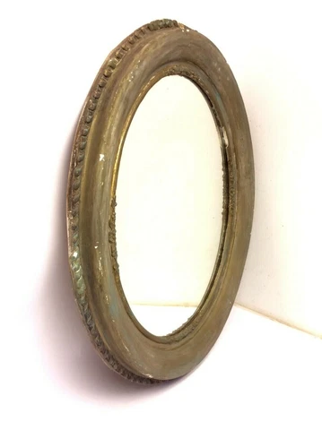 Antique Molded Wood Oval Rustic Victorian Style Hallway Mirror Distressed Cover
