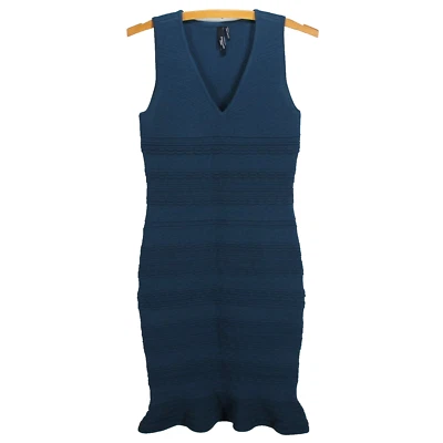 Marciano Guess Dress Womens Size XS Teal Sleeveless V Neck Textured Knit Bodycon - Image 1 of 4
