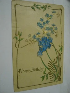 Art Nouveau Embossed Birthday PC w/ Blue Peonies, 1910 Upland PA Postmark - Picture 1 of 7