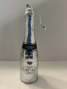 CHAMPAGNE BOTTLE ORNAMENT Large Silver Mirrored Plastic Shatterproof Decoration - Picture 1 of 4