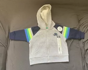 Baby Boys Dinosaur Hoodie Sweater Zip Up 3M Okie Dokie - Picture 1 of 4