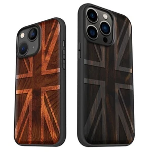 Magnetic Wooden Cases for iPhone 12 13 14 15 Pro Max Plus MagSafe British flag - Picture 1 of 13
