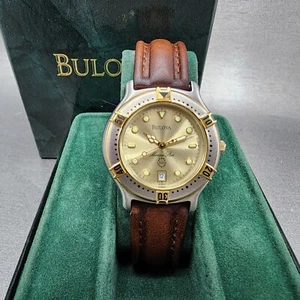 Bulova Marine Star Dive Watch Men 38mm Champagne Dial Two Tone Date NOS Works - Picture 1 of 12