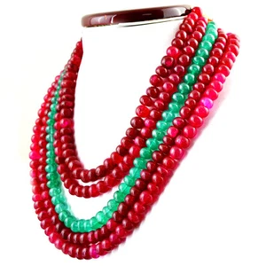 1625.00 Cts Earth Mined ENHANCED Ruby & Emerald Round Beads Necklace -NK 41-MF7 - Picture 1 of 3