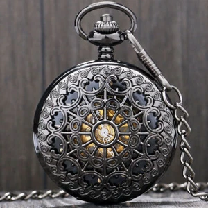 Black Cobweb Hollow Skeleton Hand Wind Mechanical Pocket Watch Arabic Number - Picture 1 of 7