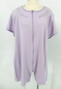 Vanity Fair Baumwolle Nachthemd Nachthemd Lavendel Blumen Reißverschluss Tasche Loungewear 2X - Bild 1 von 5
