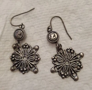 Vintage Filigree Floral Drop Earrings With Lions On The Top Circle French Hooks - Picture 1 of 6