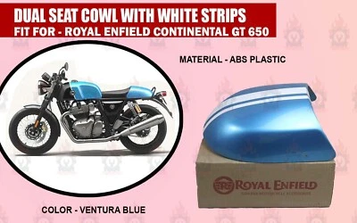 Royal Enfield Ventura bleu "capot double siège avec bandes blanches" pour GT 650 - Photo 1/4
