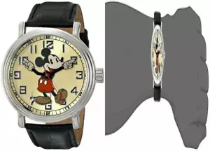 Disney Men's 56109 "Vintage Mickey Mouse" Watch with Black Leather Band - Picture 1 of 5