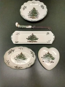 5 Piece Set Spode Christmas Cheese Knife Heart /Cracker/oval & Round Dishes LOOK - Picture 1 of 6