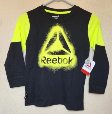 Camiseta gráfica Reebok para niños color negro amarillo LS talla S (6/7) TOTALMENTE NUEVA Foto 1 de 4