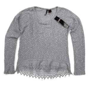 Maglione pullover Heart-N-Crush donna M grigio manica lunga maglia sottile uncinetto nuovo - Foto 1 di 10