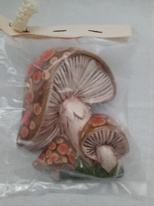 70's Vintage Macrame Large Mushroom Ceramic Bead Brown with Speckles 4" x 5" NOS - Picture 1 of 14