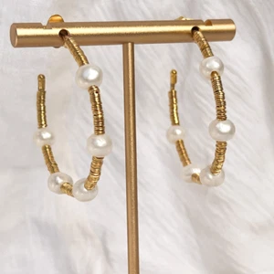 Wired Pearl Hoops - Picture 1 of 1
