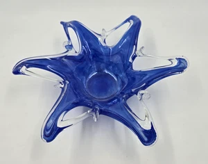 Murano Starfish Hand Blown Art Glass Bowl Made In Italy Ocean Blue & Clear 10" - Picture 1 of 3