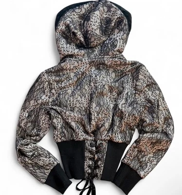 Stunning Y2K Vintage Bebe Corset Jacket Lace Overlay Coat Size Small Fur Trim - Image 1 of 4