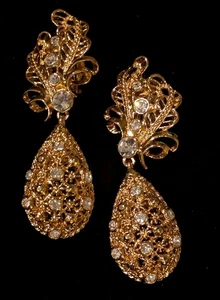 Jose Maria Barrera Avon Gold Clip Ohrringe 2 Looks Elegant Strass Filigran - Bild 1 von 18