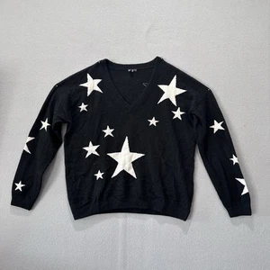 Suéter de cachemir Minnie Rose para mujer talla L negro estampado de estrellas cuello en V - Imagen 1 de 7