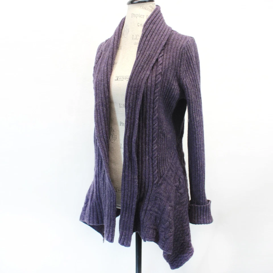 Cárdigan Suéter Grueso Tejido De Colección Anthropologie Y2K Púrpura Frente Abierto Lana M Foto 1 de 4