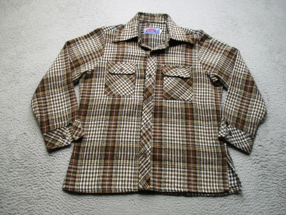 Camisa Wrangler De Colección Para Hombres Grande Marrón Cuadros Western Shacket Años 70 Franela EE. UU. Foto 1 de 4