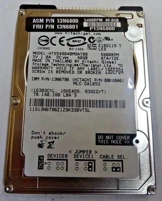 HITACHI *HTS548040M9AT00* 40 GB*** IDE HDD Notebook Festplatte 2,5 Zoll #NFP1500 - Bild 1 von 3