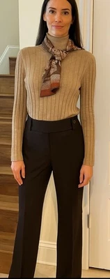 Pantalón Ann Taylor DK Marrón Lana Cachemira Pierna Ancha Puños Heritage Preppy Work Foto 1 de 4