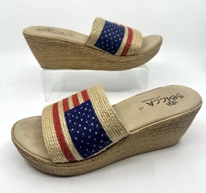 Sbicca Cali Size 10 American Flag Patriotic Platform Wedge Sandals Jute - Picture 1 of 8