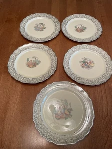 W.S. George Canarytone Lido Plates 22kt Platinum filigree Set Of 5 EUVC - Picture 1 of 15