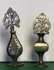 2 Antique Brass Kohl Bottles Silver Tone 10cm - Picture 1 of 9