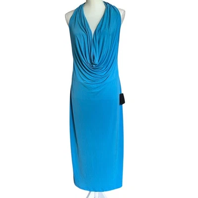 LULUS Blue Halter Cowl Neck Backless Evening Midi Dress NWT Size XL - Image 1 of 4