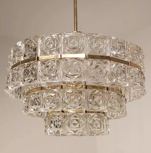 Kinkeldey Lampe 70er Kristall Prismen Kronleuchter Vintage Hängelampe 38 cm - Bild 1 von 22