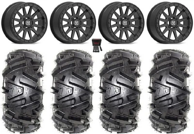 Valor V05 Beadlock 14" Wheels Black 28" Moto MTC Tires Kawasaki Mule Pro FXT - Image 1 of 4