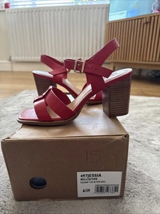 Dune red Leather Square Toe block Heel size 6 box 15&19 - Picture 1 of 8