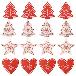 16 PIEZAS Adornos de Madera Mezclados Hágalo Usted Mismo Árbol/Corazón/Estrella Blanco y Rojo para Navidad5552 - Imagen 1 de 9