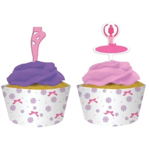 Tutu Much Fun Ballet Ballerina Flowers Party Cupcake Wrapper x 12 & Toppers x 12 - Picture 1 of 5