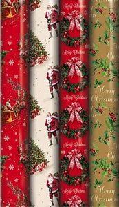 4 x 8m Christmas Gift Wrapping Paper Rolls Traditional Christmas character - Picture 1 of 5