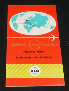 VINTAGE KLM ROYAL DUTCH AIRLINES STRECKENKARTE, EUROPA, FERNOST, GOLDEN CIRCLE SONG - Bild 1 von 6