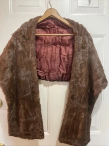 VTG MCM Brown Real Soft Silky Plush Mink Fur Capelet Wrap One Size - Picture 1 of 9