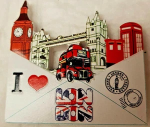 Imán de nevera de recuerdo Reino Unido Inglaterra - LondonTower Bridge Red Bus en Sobre - Imagen 1 de 1