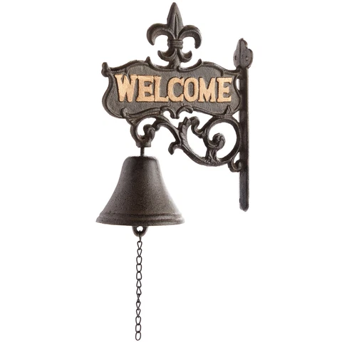 Cast Iron Bell - Welcome Entry Door Bell, Antique Doorbell Decoration Black Cover