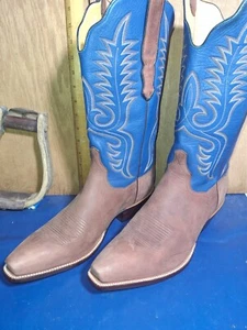 Womens cowboy boots TO Stanley Brown L, lt blue U embr size:9.5 B p632 - Picture 1 of 10