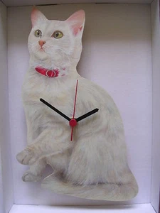 White Cat with Red Collar Wall Clock. New & Boxed - Picture 1 of 1
