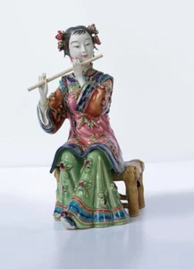 Wucai Porcelain pottery Ceramic Figurine Girl Lady Musical Instrument Statue - Picture 1 of 1