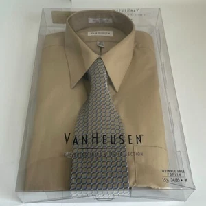 Van Heusen Wrinkle Free Dress Shirt with Tie Wheat Tan 15 1/2 34/35 Medium NEW - Picture 1 of 4